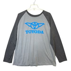 Gray Raglan Tee Blue Toyoda Logo Mens Size 2X long sleeve T-shirt